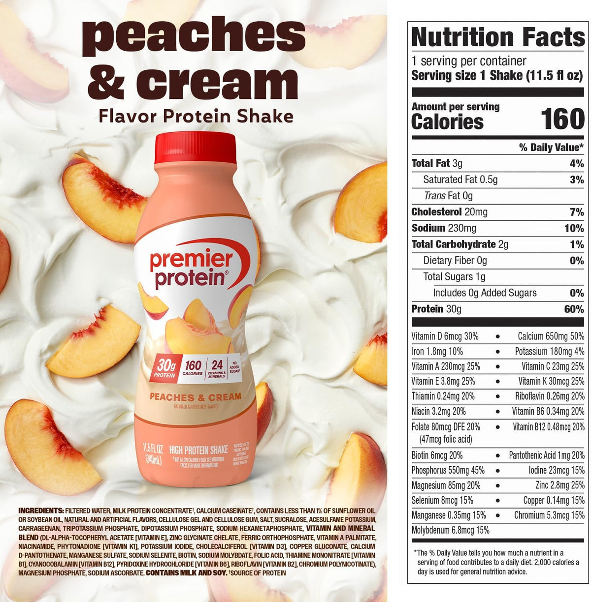 Premier Protein 30g Protein Shake - Peaches & Cream, 11.5 fl oz
