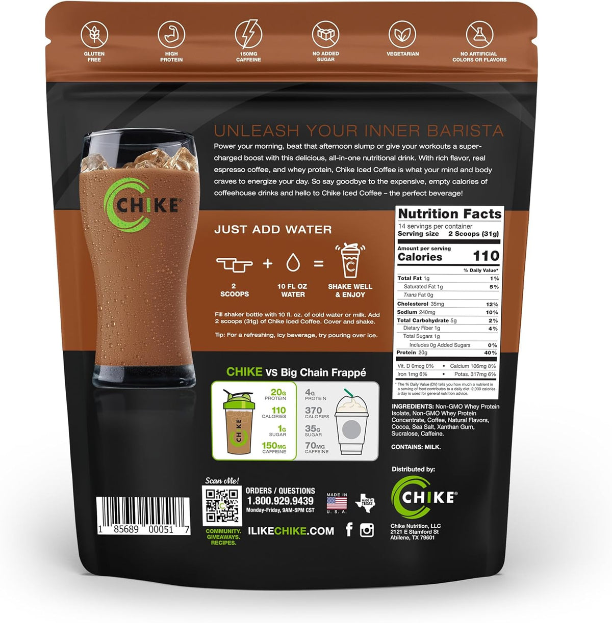 Chike Nutrition High Protein Iced Coffee, 14 Serving Bag - Mocha, 15.3 oz (434g)
