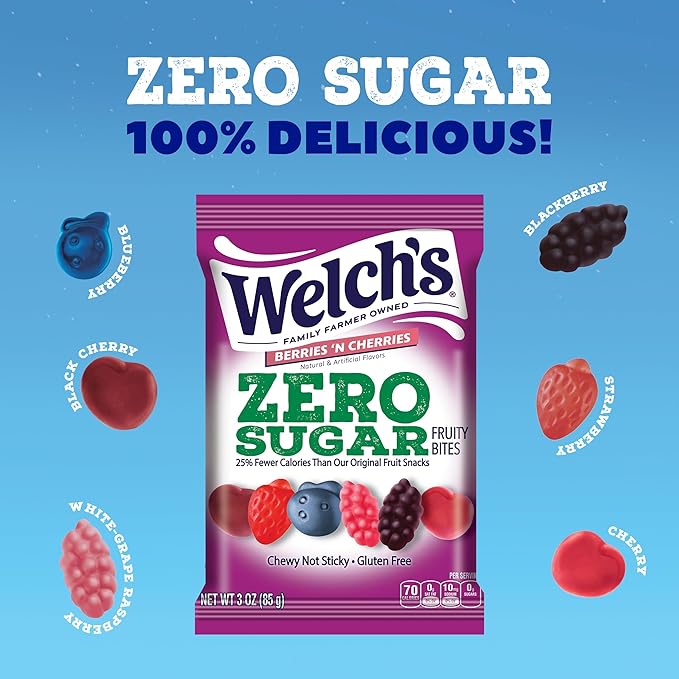 Welch’s Zero Sugar Fruity Bites, 3 oz - Berries 'N Cherries