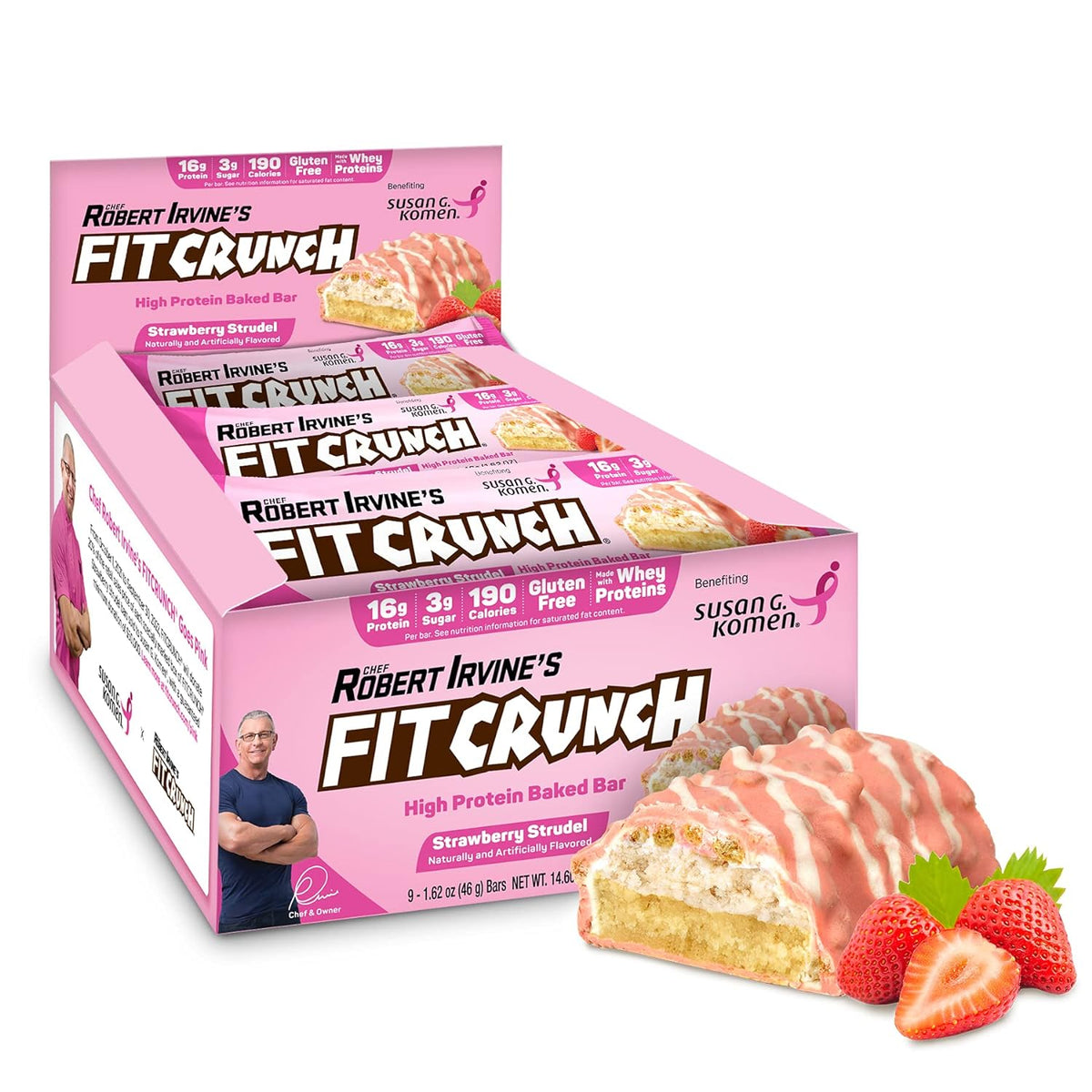 Robert Irvine's Fit Crunch Snack Size Whey Protein Baked Bar - Strawberry Strudel