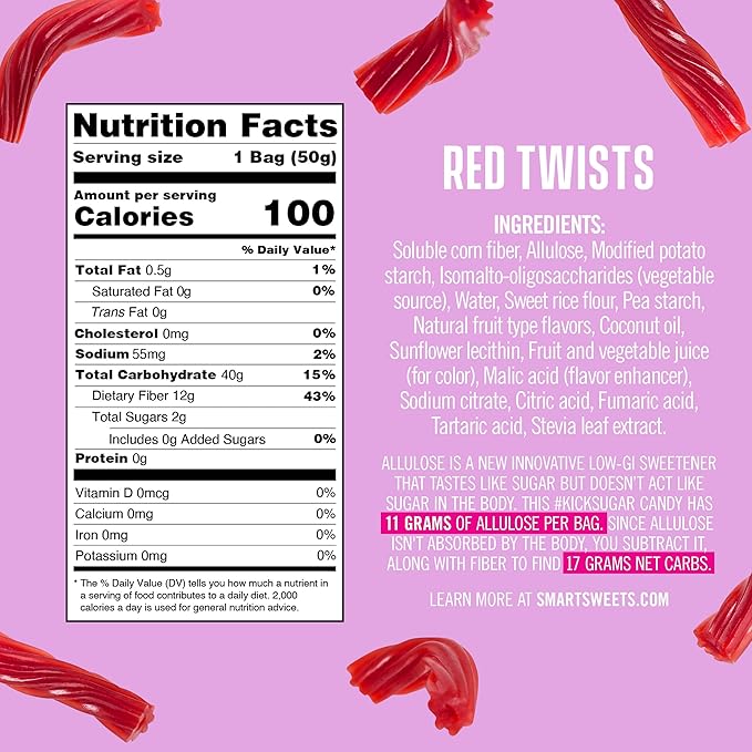 Smart Sweets Red Twists 50g (1.8 oz) — gallery image 2