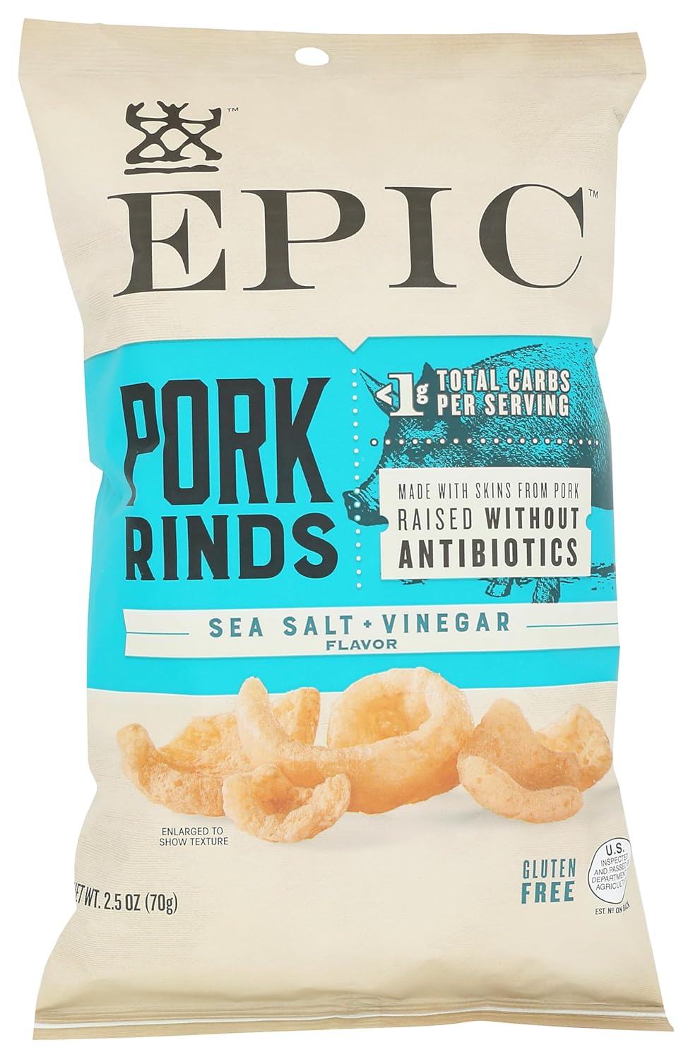 Epic Oven Baked Pork Rinds, 2.5 oz - Sea Salt Vinegar One Pack