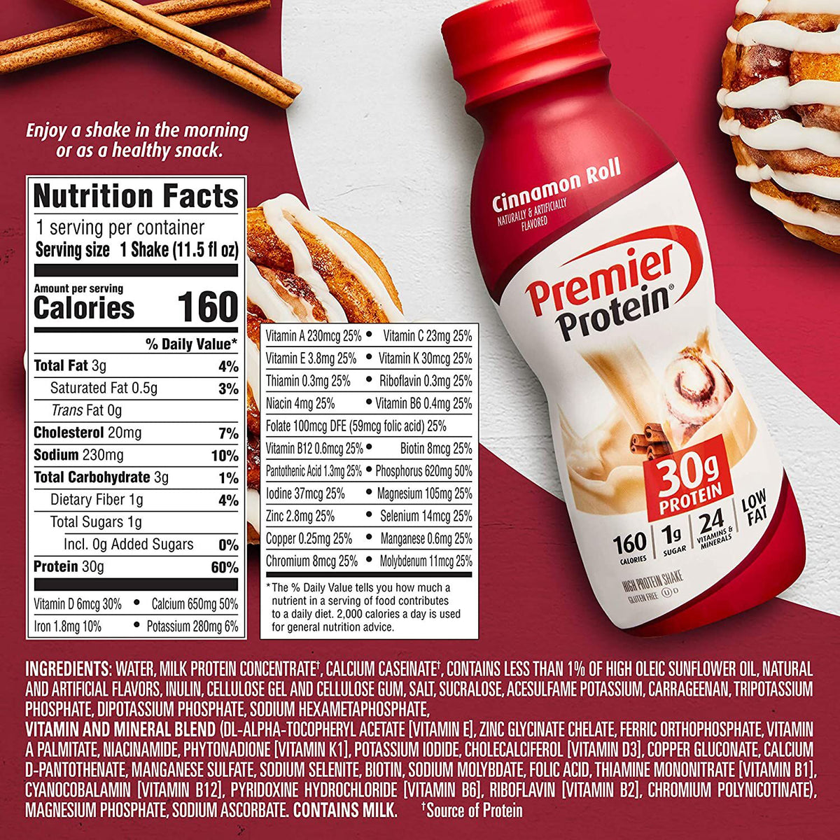 Premier Protein 30g Protein Shake - Cinnamon Roll, 11.5 fl oz 12 pack