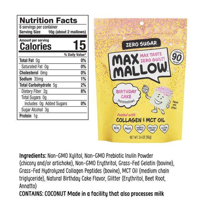 Know Brainer Foods Max Mallow Sugar Free Marshmallows - Birthday Cake