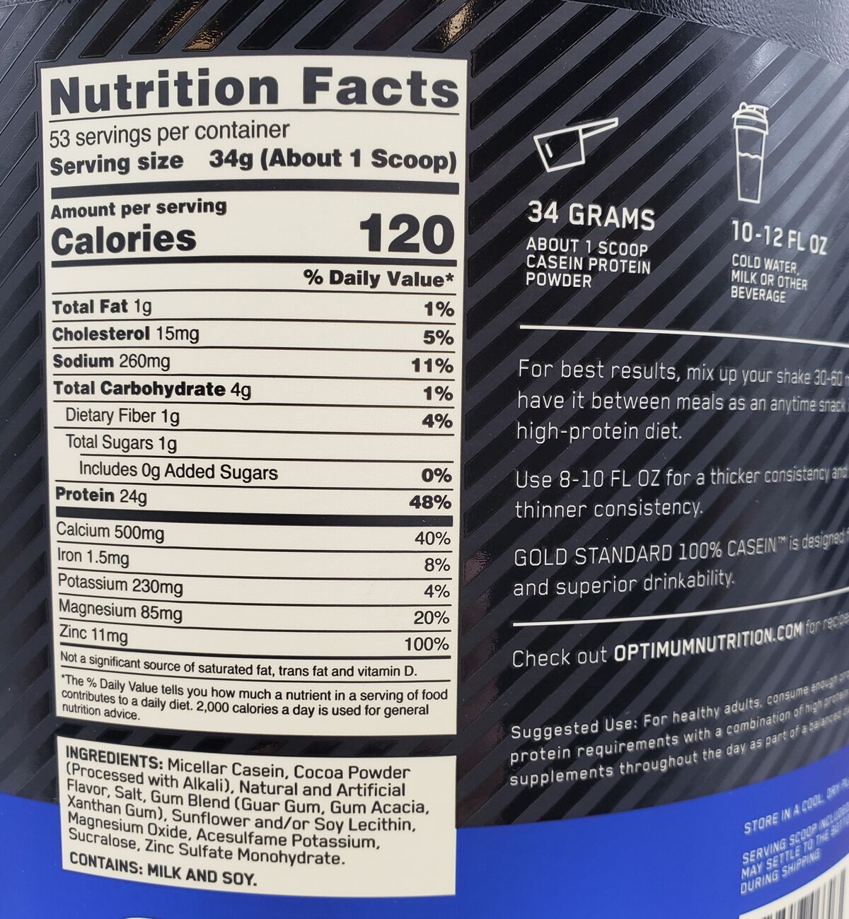 Optimum Nutrition 100% Casein Gold Standard Protein - Chocolate Supreme, 3.97 lb.
