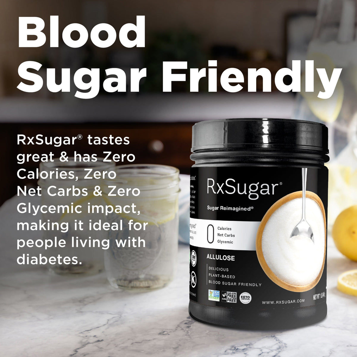 RxSugar 1 Pound Canister (1 lb) - 0 Calories. 0 Net Carbs. 0 Glycemic