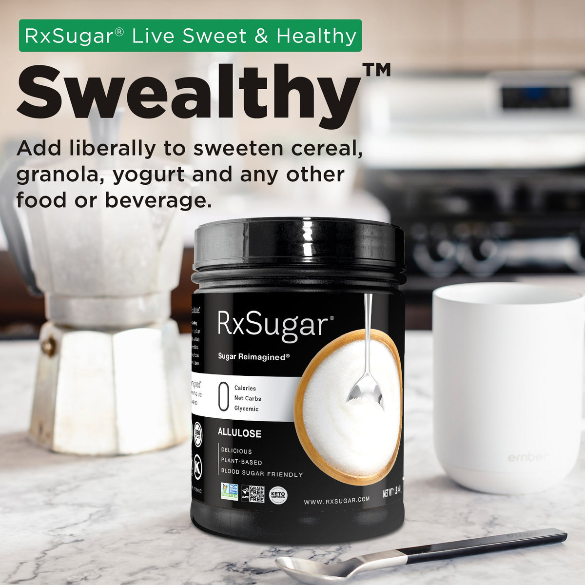 RxSugar 1 Pound Canister (1 lb) - 0 Calories. 0 Net Carbs. 0 Glycemic