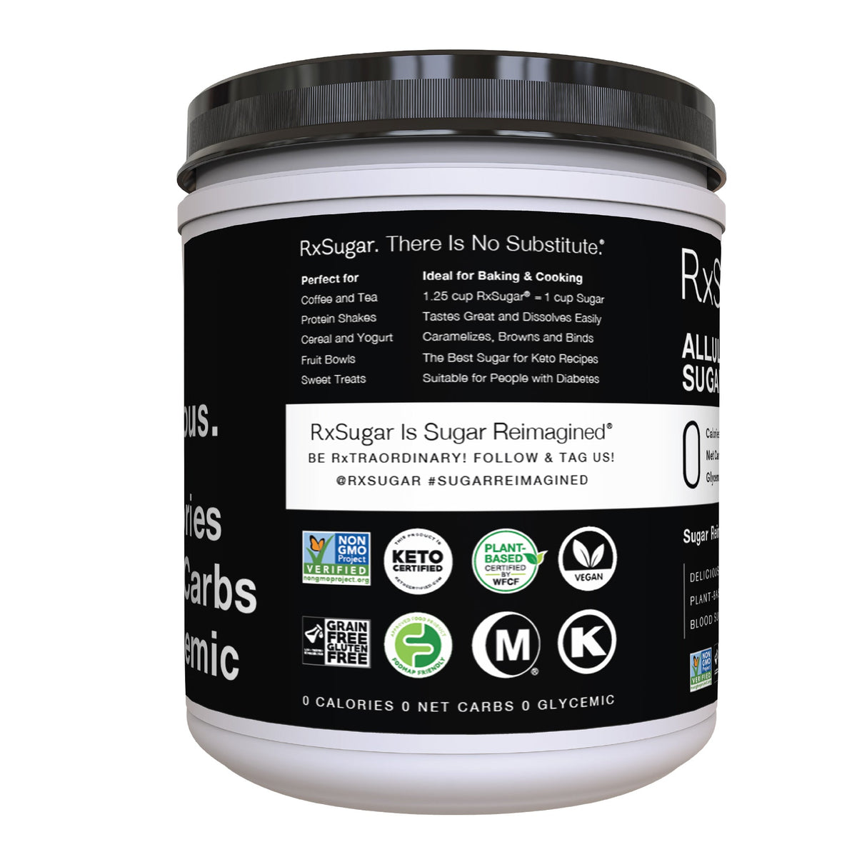 Side view of RxSugar Allulose Sugar Canister packaging