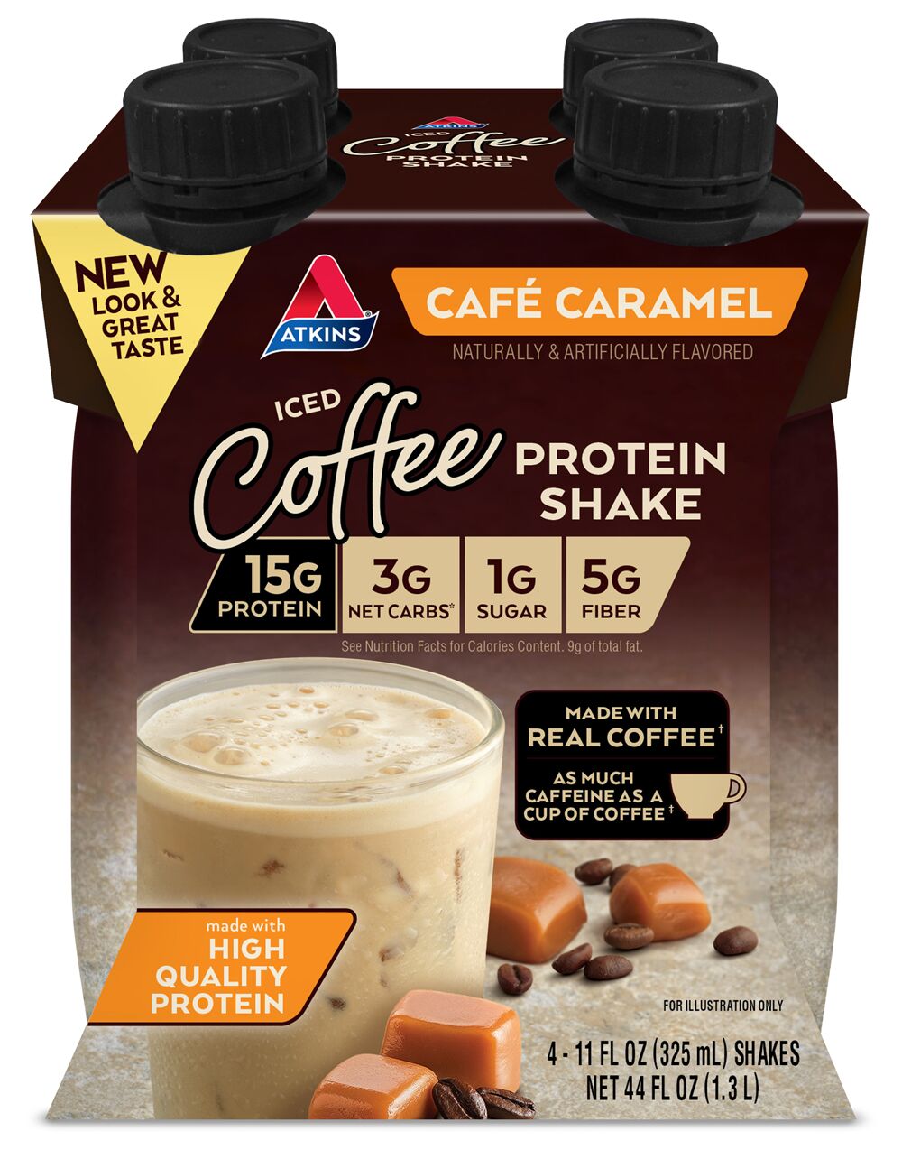 Atkins Nutritionals Iced Coffee Ready-to-Drink Protein Shakes - Cafe Caramel, 11 oz 4 pack
