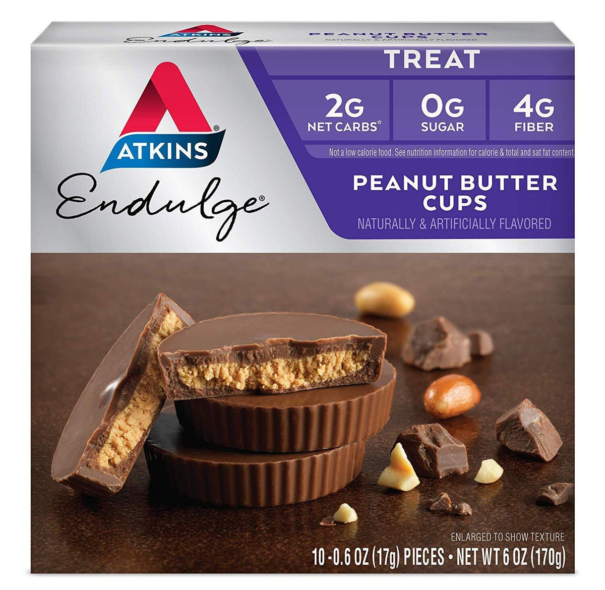 Front package of Atkins Nutritionals Endulge Candy Bars, Peanut Butter Cups, 10 Pieces