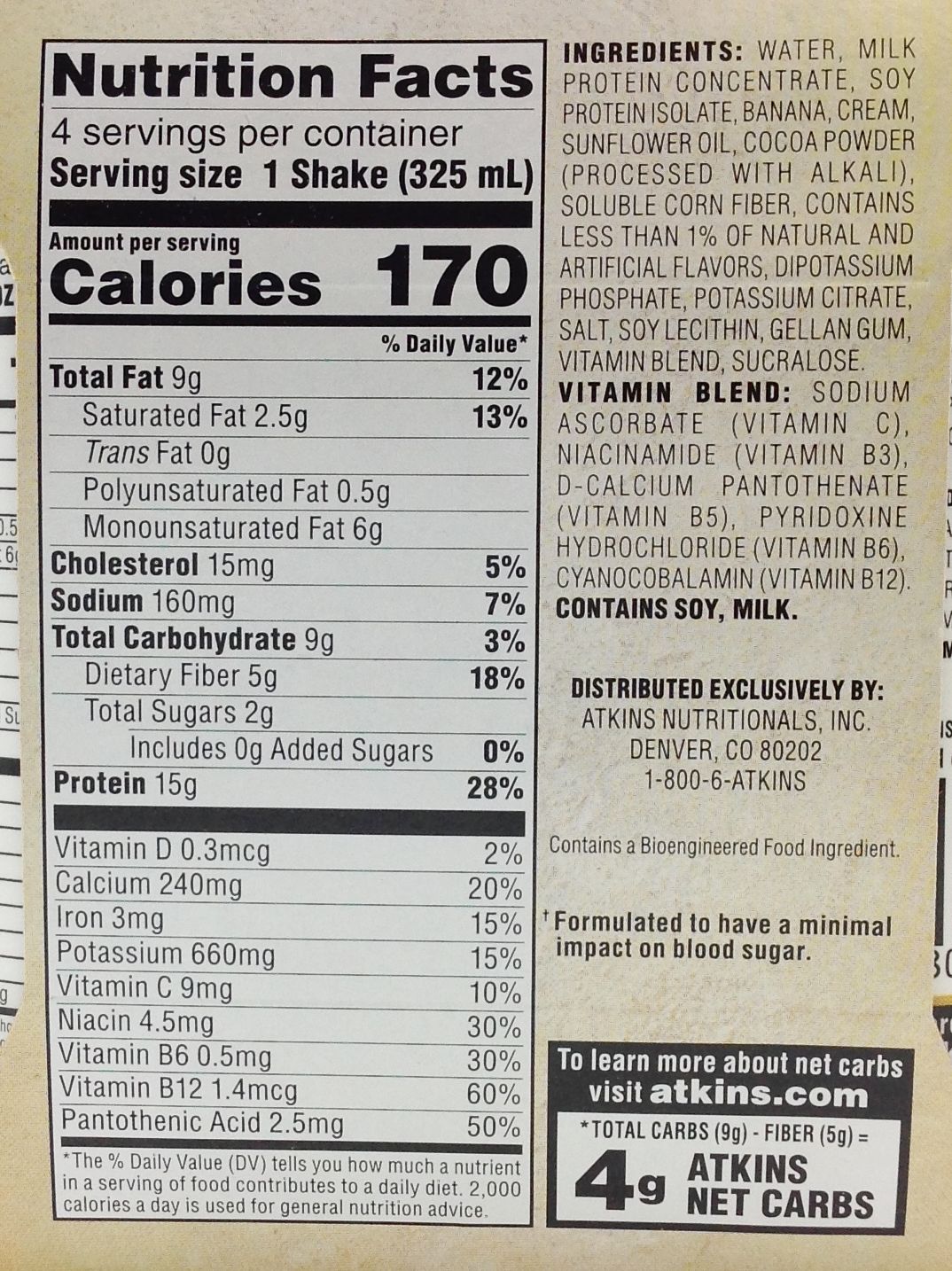 Atkins Nutritionals Ready-to-Drink Shakes - Chocolate Banana, 11 oz 4 pack