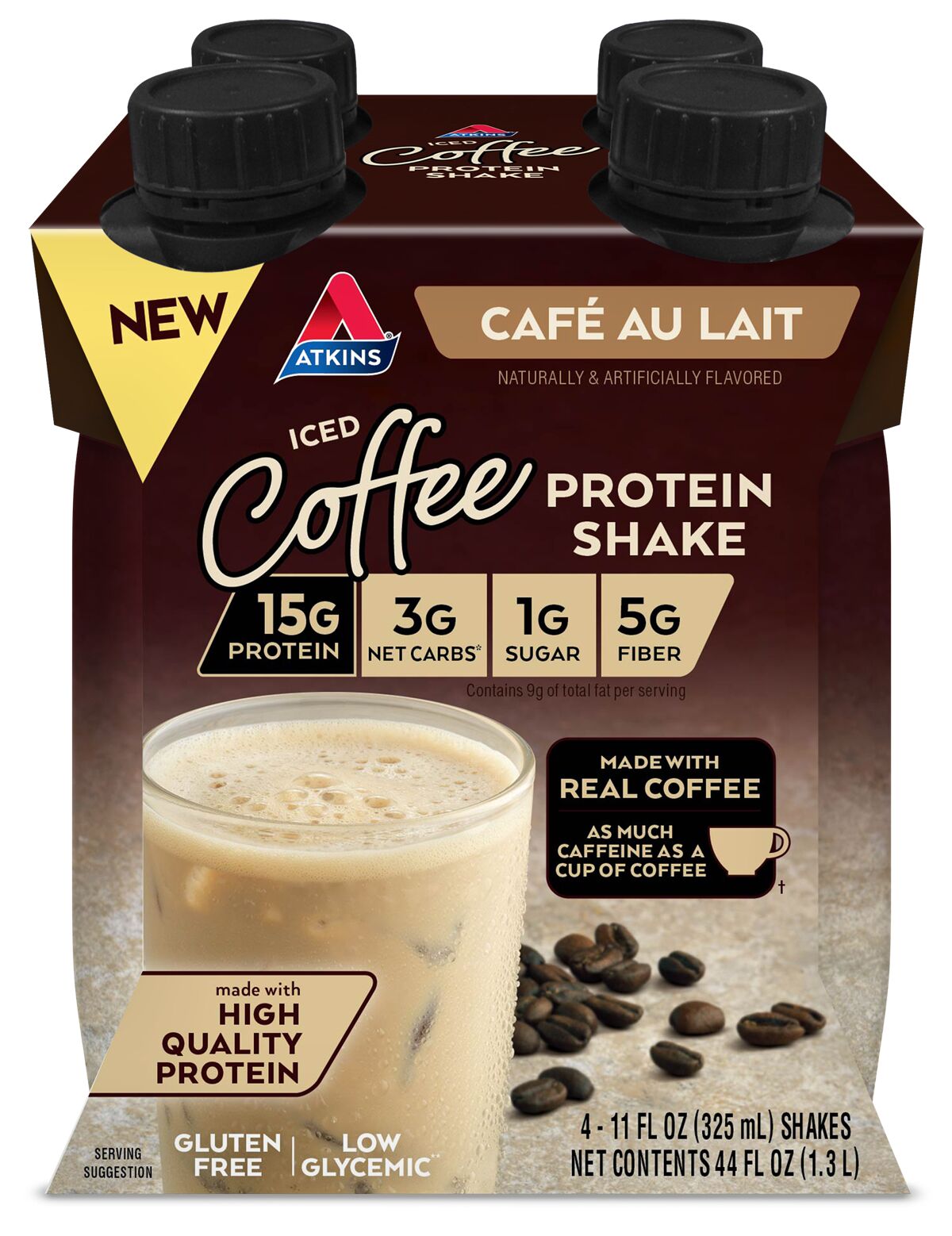 Atkins Nutritionals Iced Coffee Ready-to-Drink Protein Shakes - Cafe Au Lait, 11 oz 4 pack