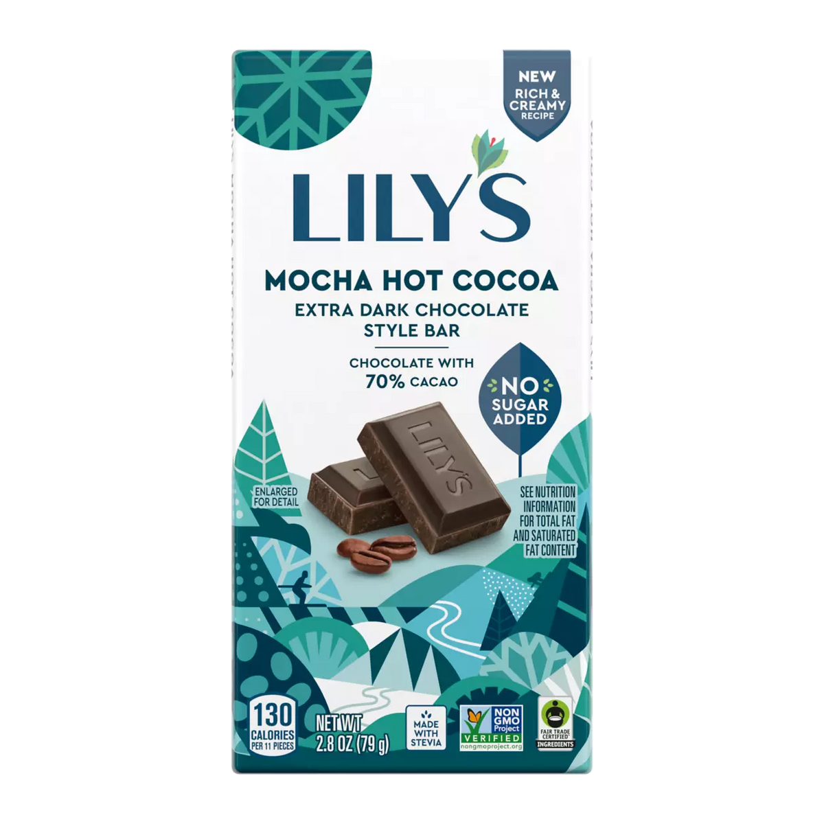 Lily's Extra Dark Chocolate Style Bar - Mocha Hot Cocoa