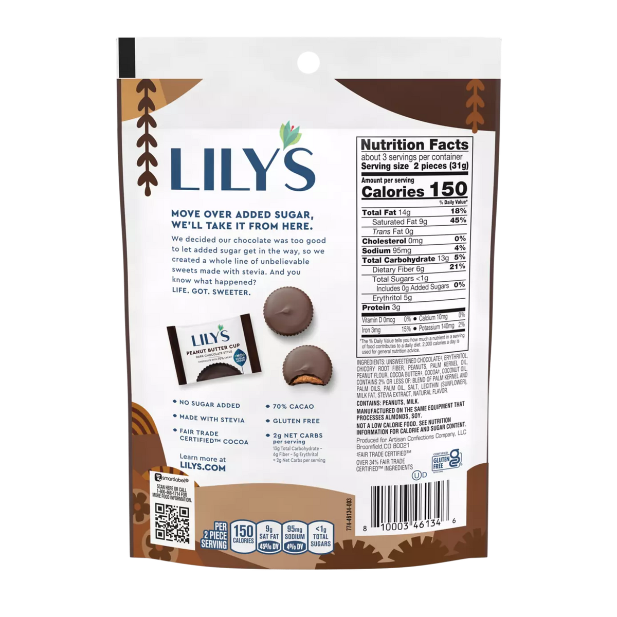 Lily's Dark Chocolate Style Peanut Butter Cups - 3.2 oz Bag