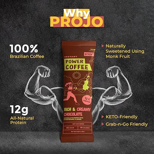 Projo* Instant Power Coffee with Protein - Grab and Go! - Rich & Creamy Chocolate, Single Packet