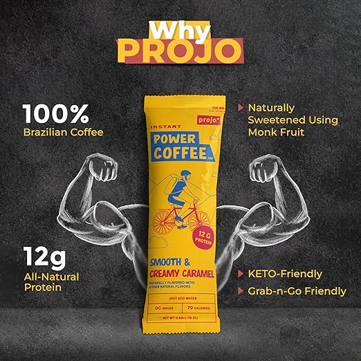 Projo* Instant Power Coffee with Protein - Grab and Go! - Smooth & Creamy Caramel, Single Packet