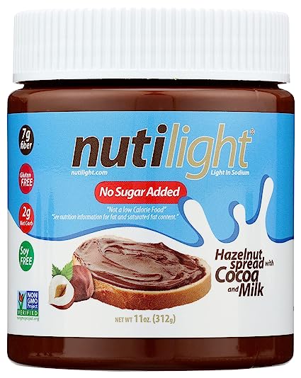 NutiLight Hazelnut Spread & Milk Chocolate, No Sugar Added 11 oz. - One Jar