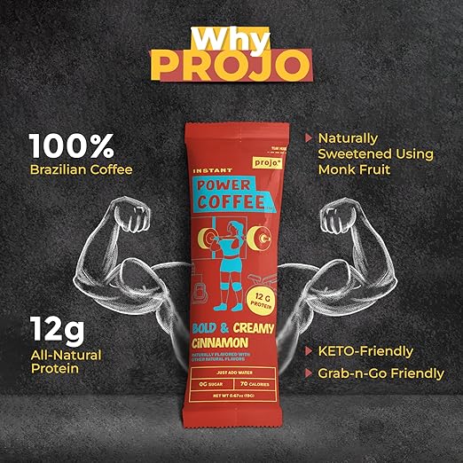 Projo* Instant Power Coffee with Protein - Grab and Go! - Bold & Creamy Cinnamon, Single Packet