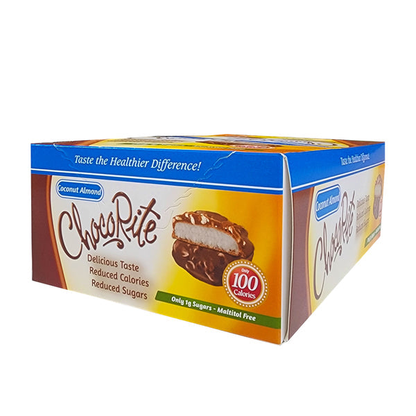 Front package of Healthsmart ChocoRite Bars, 16 packages / Coconut Almond