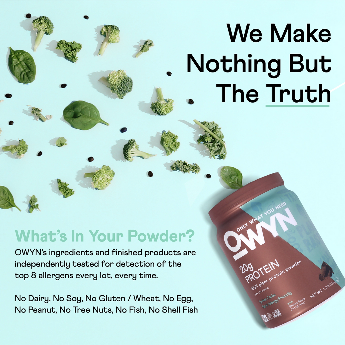 OWYN 20g Plant-Based Protein Powder - Dark Chocolate, 1.1lb