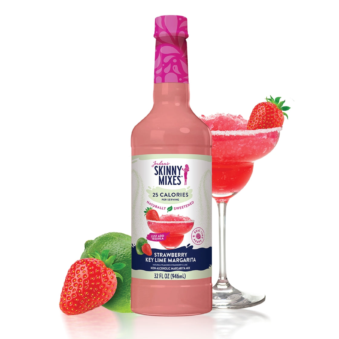 Jordan's Skinny Mixes Naturally Sweetened Margarita Mixes, 32 fl oz - Strawberry Key Lime Margarita