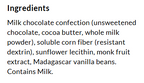 Ingredients label for ChocZero Keto Advent Calendar