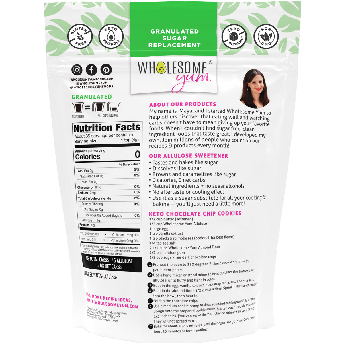 Wholesome Yum Sugar Replacement - Allulose - Granulated 12oz