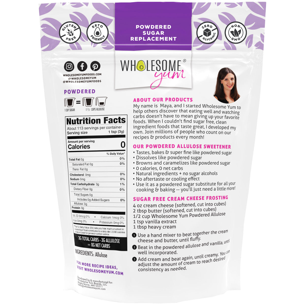 Wholesome Yum Sugar Replacement - Allulose - Powdered 12oz