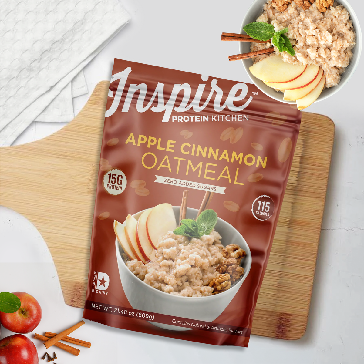 Inspire Protein Kitchen Oatmeal - Apple Cinnamon, 20 Servings