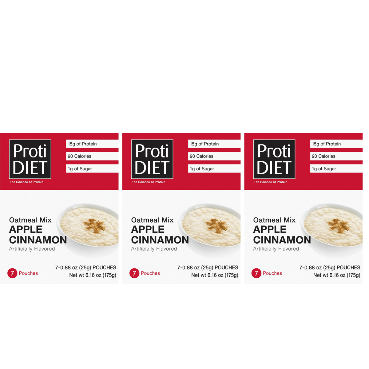 Proti Diet Protein Oatmeal Mix, Apple Cinnamon, 7 Pouches - 3-Pack