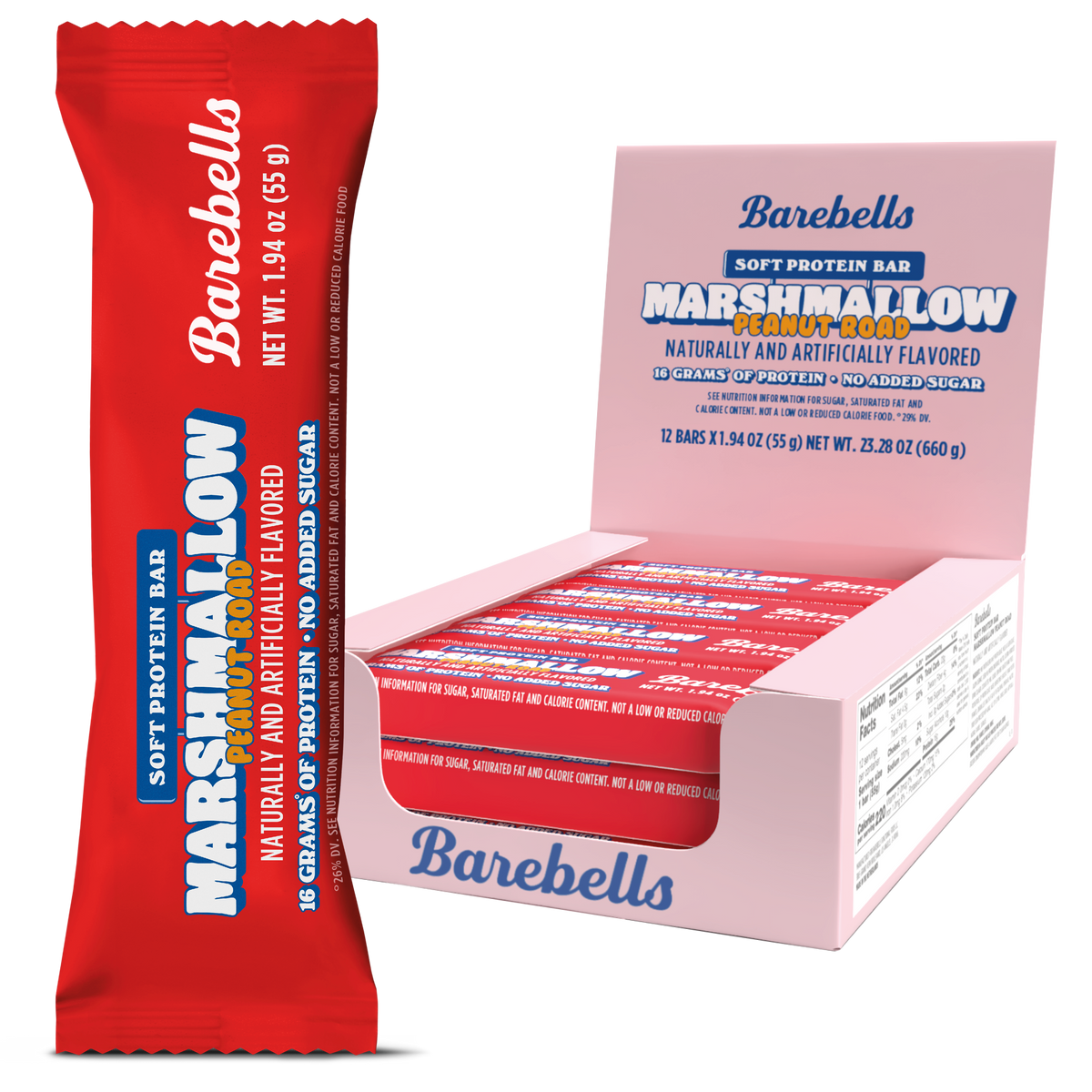 Barebells Soft Protein Bar, Marshmallow Peanut Road, 12-Pack.
