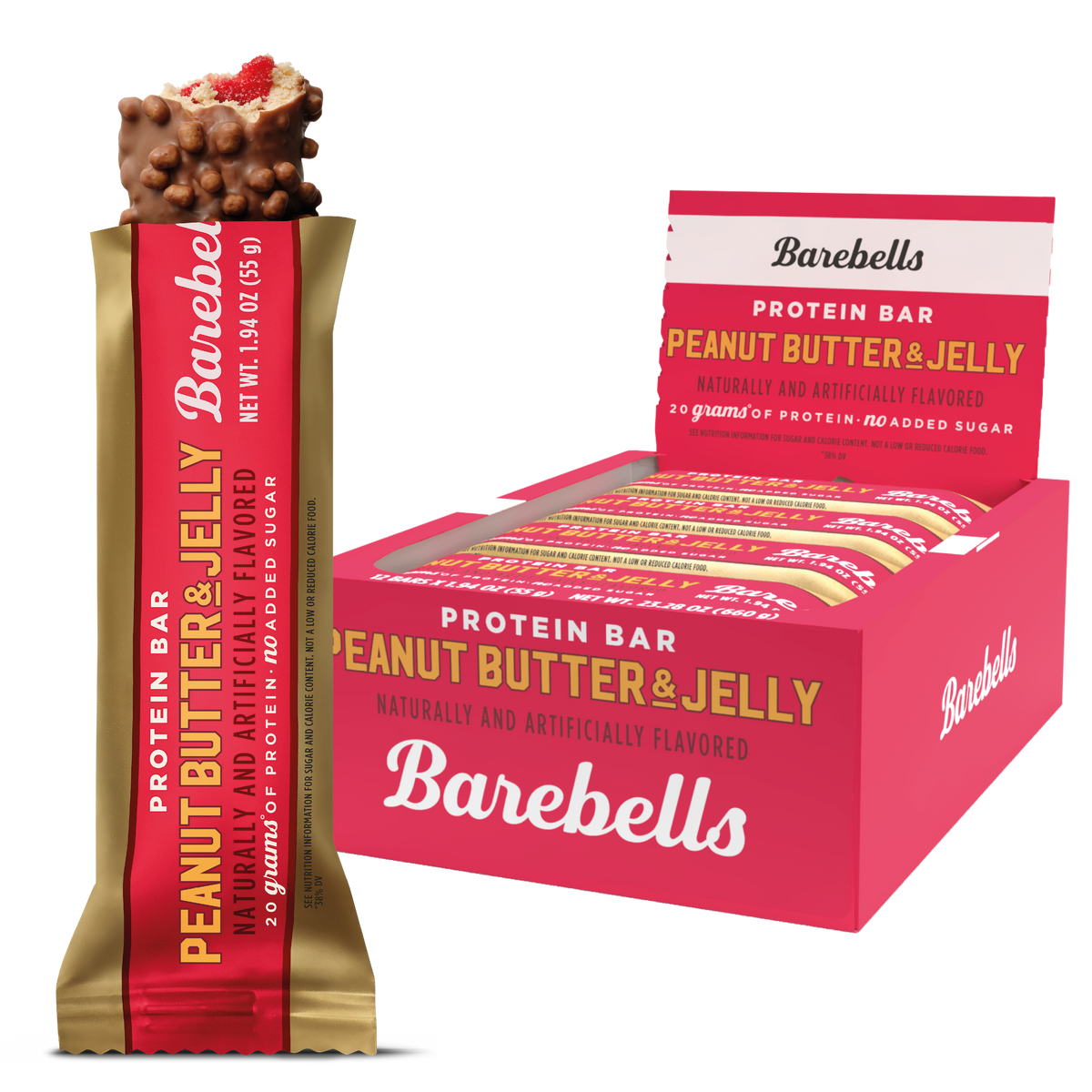 Front package of Barebells Protein Bars, Peanut Butter & Jelly / One Bar