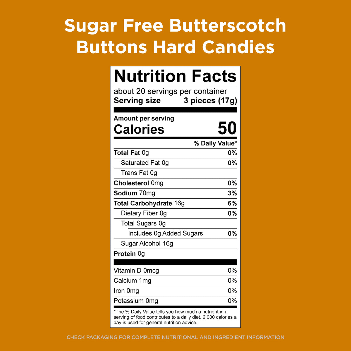 Russell Stover Sugar Free Hard Candies, 12 oz - Butterscotch Buttons, One Bag