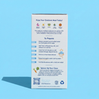 A colorful product box for Boostcous, featuring preparation instructions and benefits like high protein and vegan, set against a light blue background.
