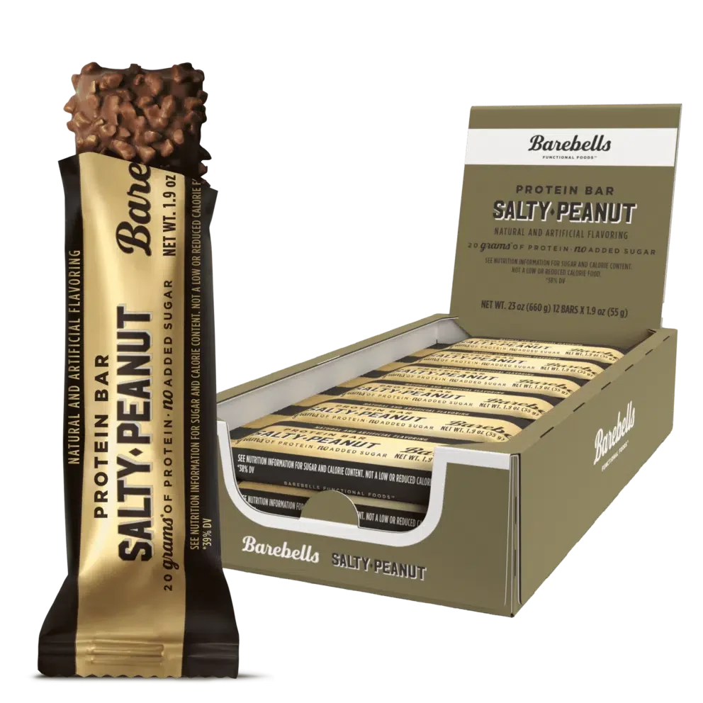 Front package of Barebells Protein Bars, Salty Peanut / 12-Pack