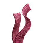 A shimmering, twisted ribbon of deep pink glitter is displayed against a light background, showcasing its vibrant color and sparkling texture.