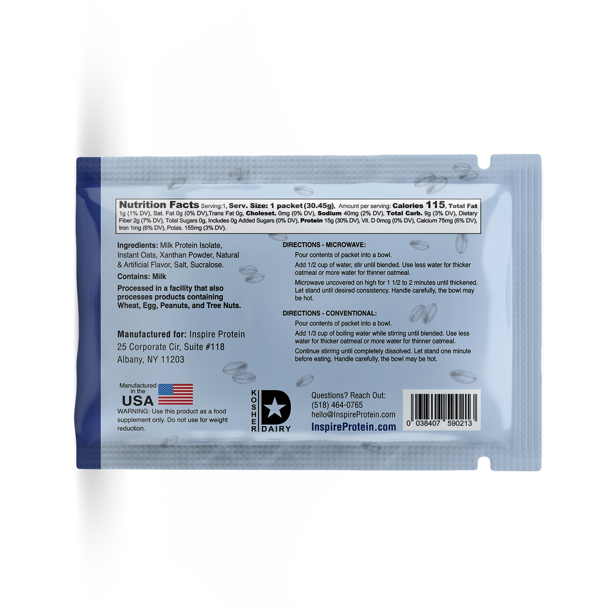Inspire Protein Kitchen Oatmeal - Blueberry, One Serving