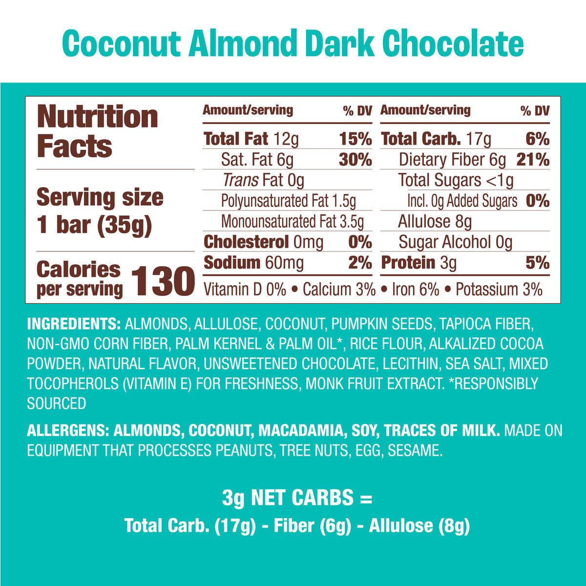 Munk Pack Keto Nut & Seed Bar, 12 Bars - Cocunut Almond Dark Chocolate
#Size_12 bars