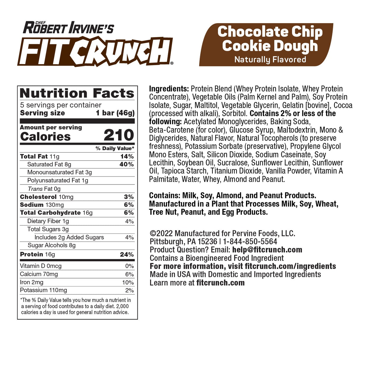 Robert Irvine's Fit Crunch Snack Size Whey Protein Baked Bar - Chocolate Chip Cookie Dough