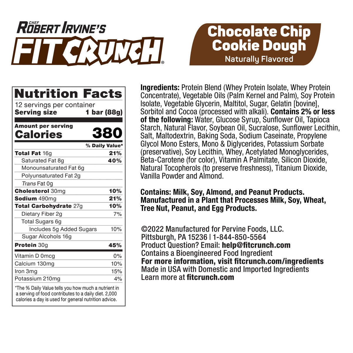 Robert Irvine's Fit Crunch Whey Protein Baked Bar - Chocolate Chip Cookie Dough
