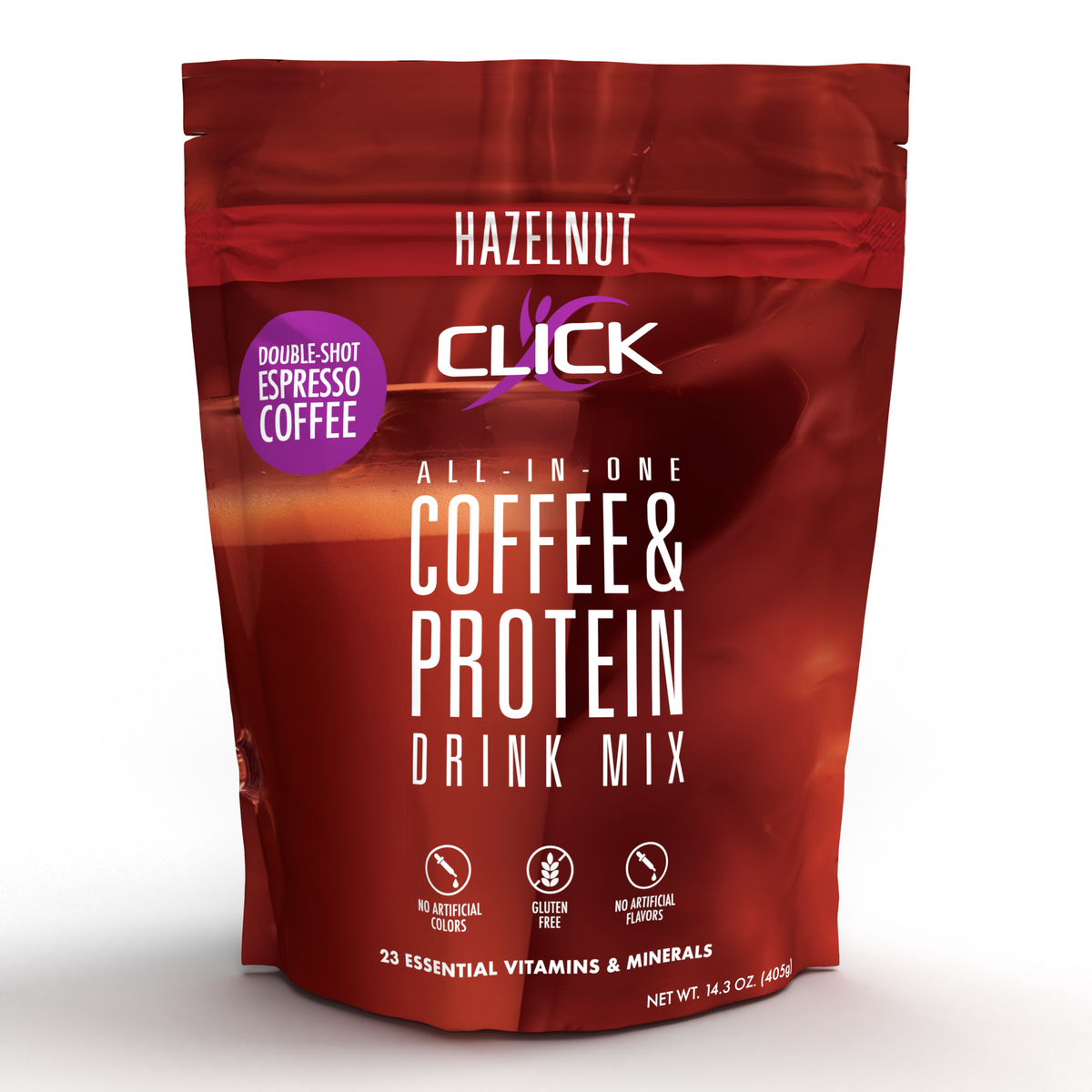 Click Coffee & Protein Drink Mix - Hazelnut, 14.3 oz. (405g)