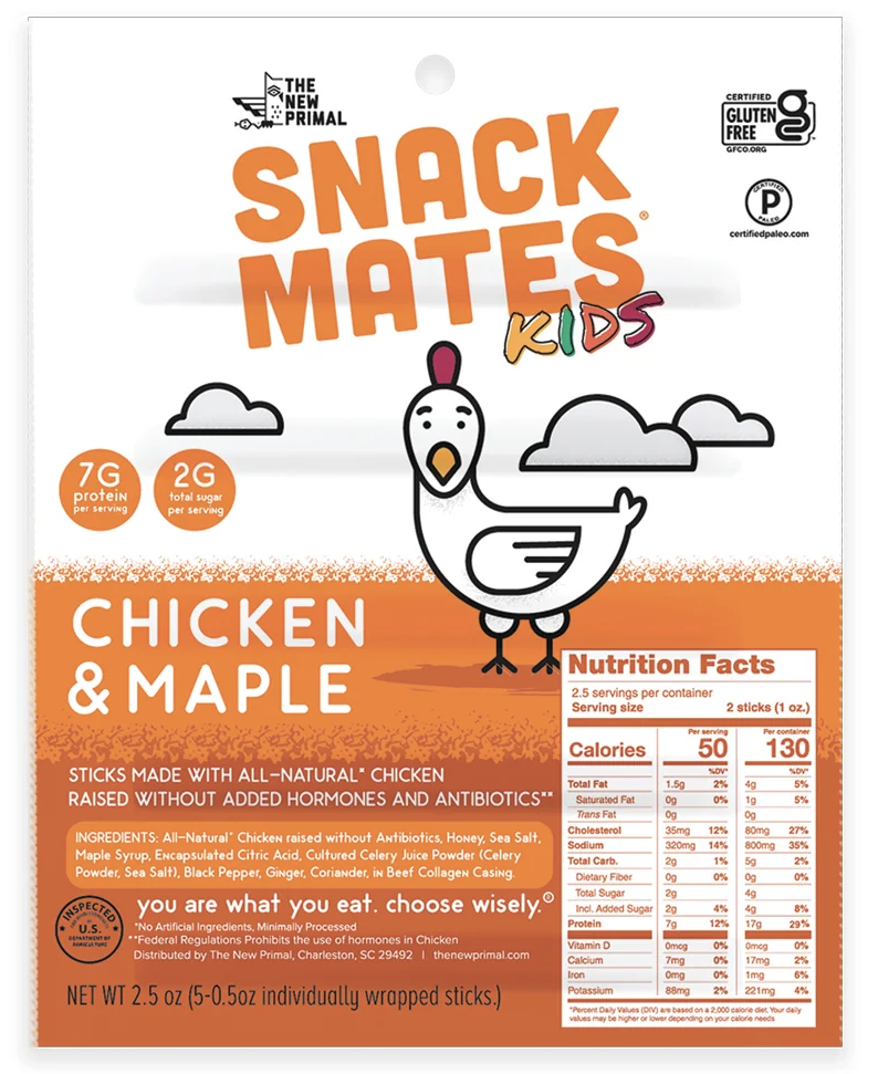 The New Primal Snack Mates Meat Sticks (5 Mini Sticks) - Chicken & Maple