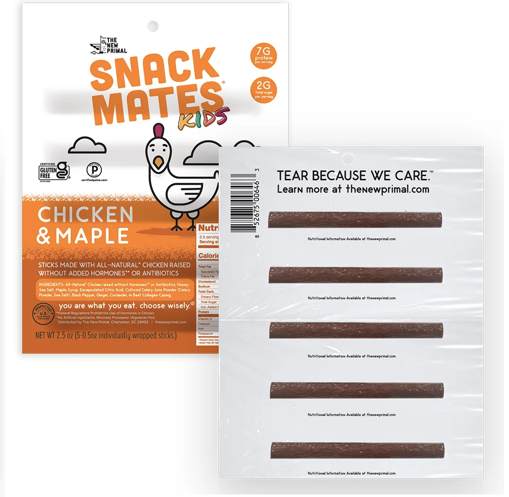 The New Primal Snack Mates Meat Sticks (5 Mini Sticks) - Chicken & Maple
