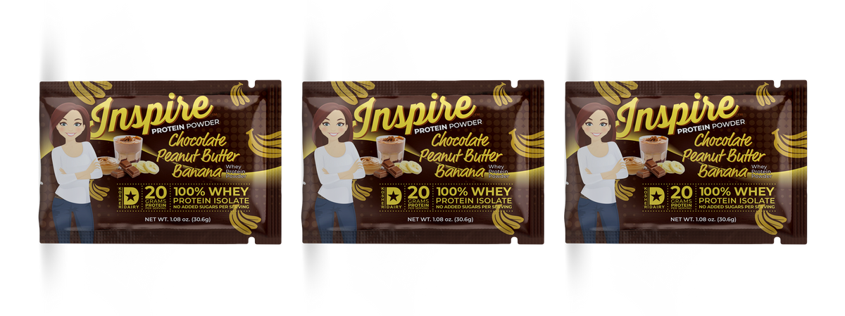 Inspire Chocolate Peanut Butter Banana Protein Powder - One Serving, 3-Pack