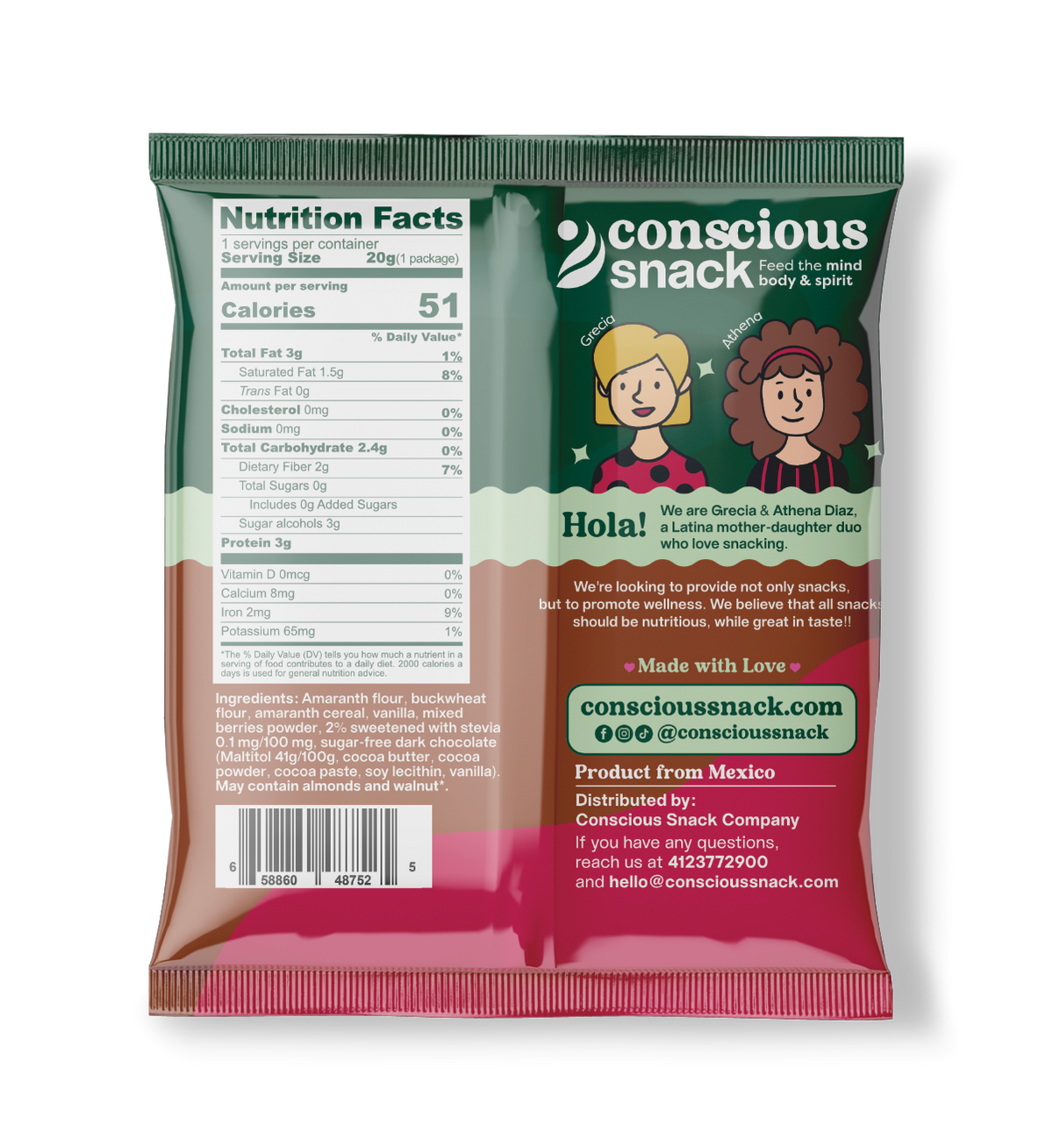 ConsciouSnack Obleas Amaranth Wafers by Snackever - Mixed Berry Choko