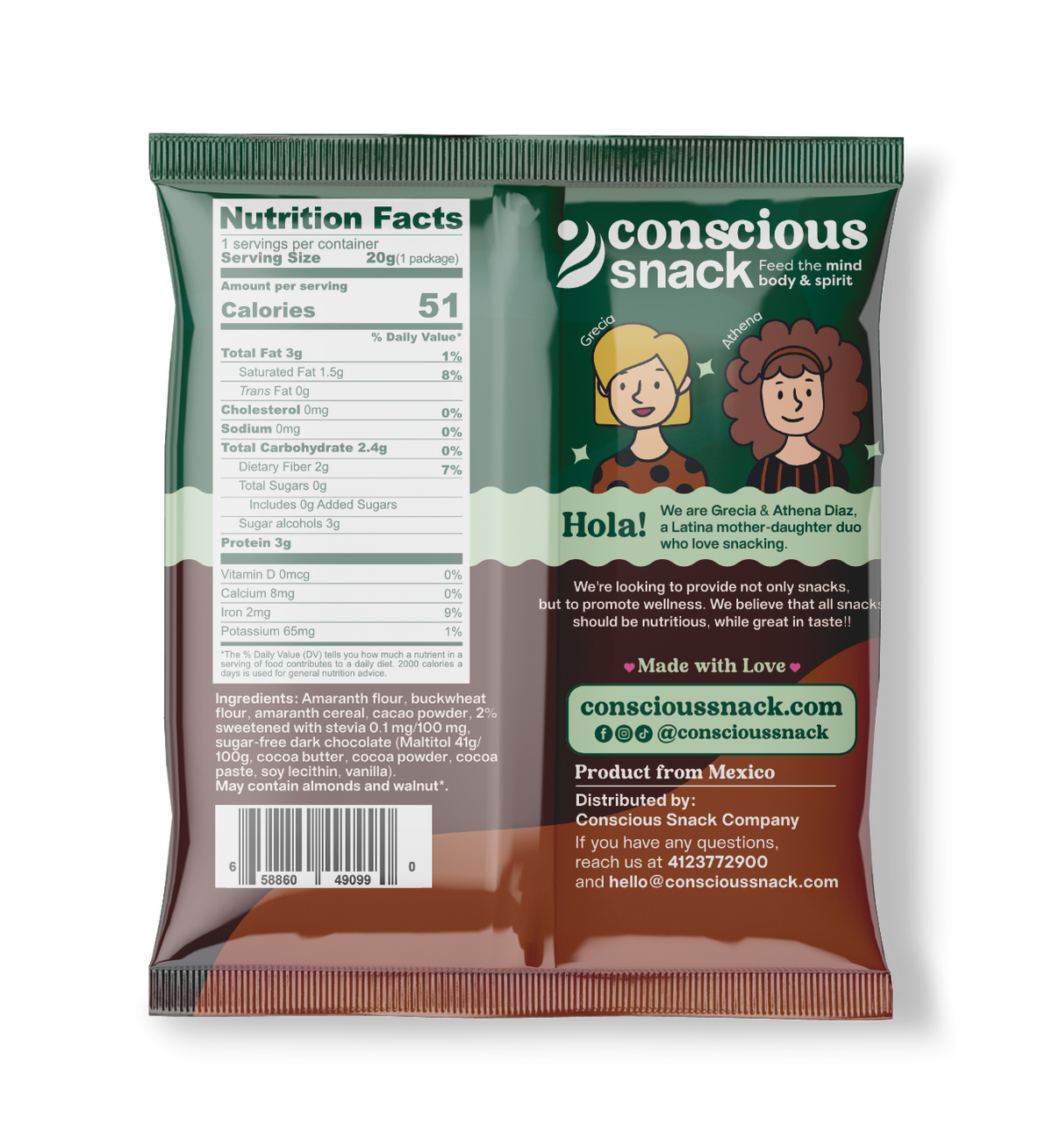 ConsciouSnack Obleas Amaranth Wafers by Snackever - Chocolate Choko
