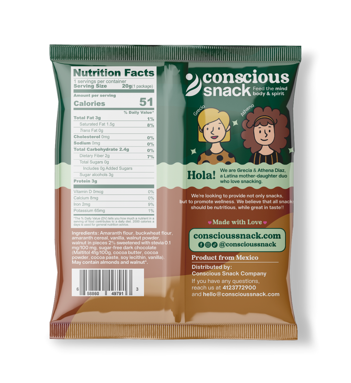 ConsciouSnack Obleas Amaranth Wafers by Snackever - Pecan Choko