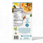 The back of a food package displays nutrition facts, cooking instructions, and ingredients for a konjac-based product, featuring a plant illustration and emphasizing low-calorie, plant-based qualities.