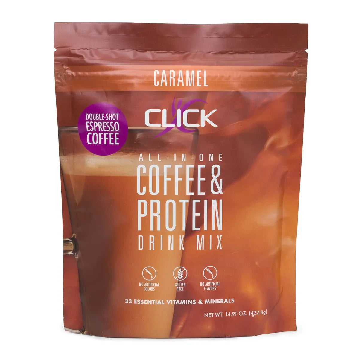 Click Coffee & Protein Drink Mix - Caramel, 15.03 oz. (434g
