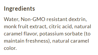 Ingredients for ChocZero Sugar Free Coffee Syrup, Caramel
